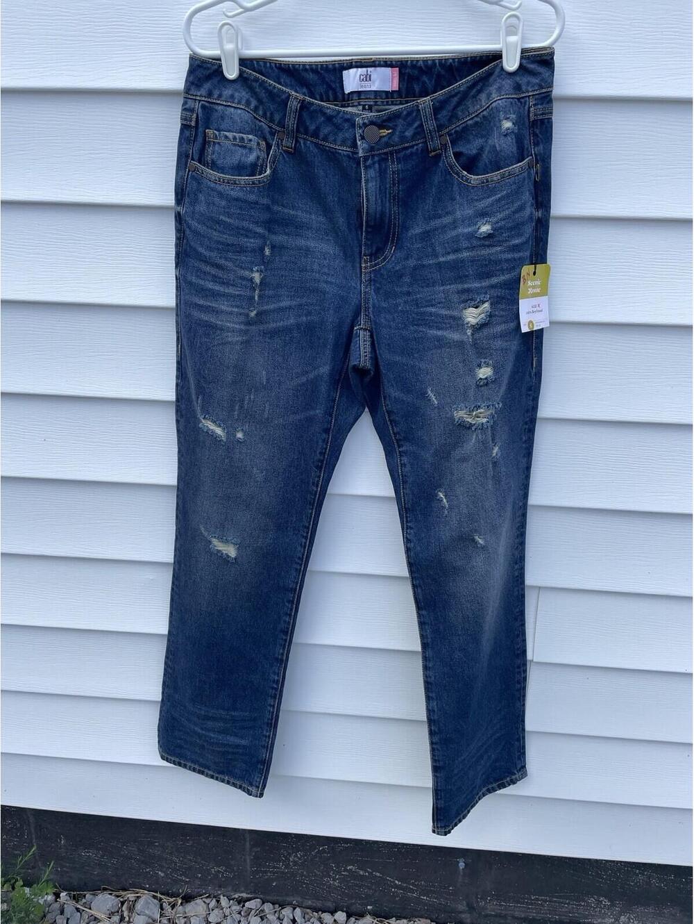 CAbi 100% Boyfriend Jeans Distressed Medium Wash #4152 Straight Leg Size 6 NWT